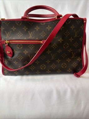Louis Vuitton Poppincourt PM Monogram Red Trim Satchel Crossbody Bag